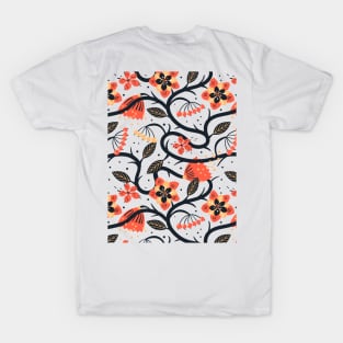 Orange Flower Pattern T-Shirt